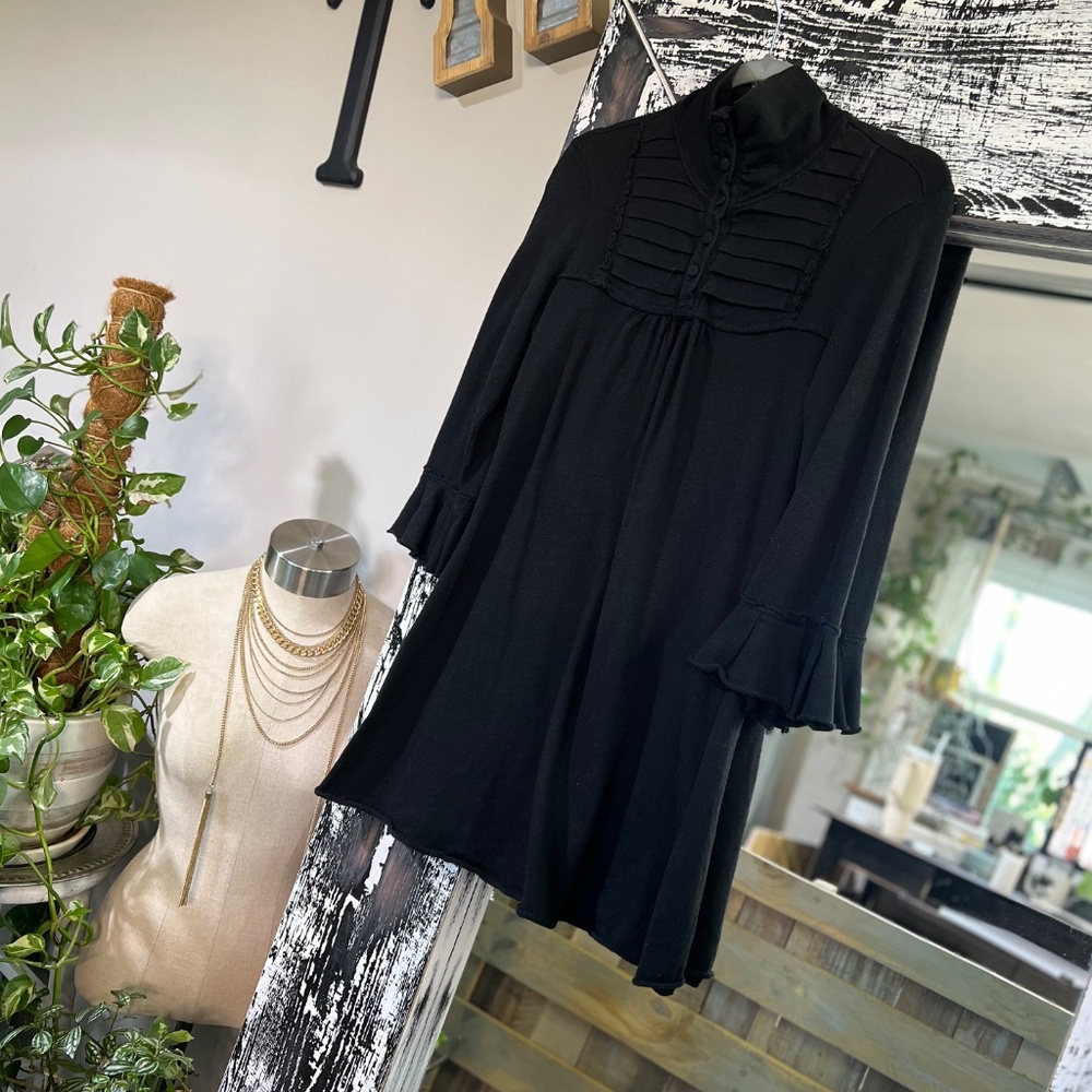 EUC + Rare ✵☽Free People☾✵ VNTG Black Cotton Military Tunic Mini Dress | Small - Picture 8 of 14
